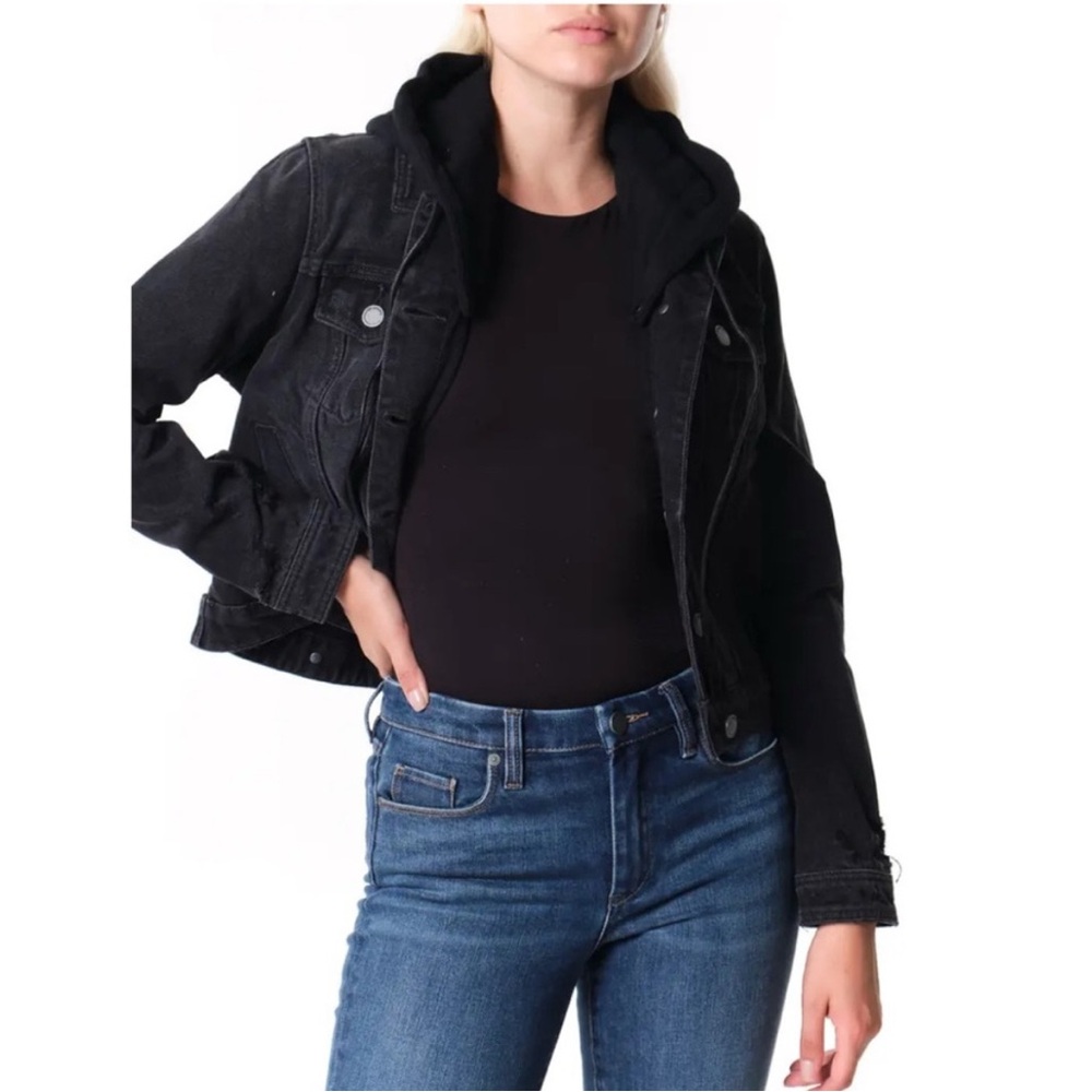 BlankNYC Denim Trucker Jacket w Removable Hood - Picture 3 of 6